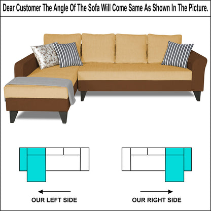 Adorn India Maddox Plain Two Tone L Shape 6 Seater Sofa Set LHS (Brown & Beige) (3 Year Warranty)