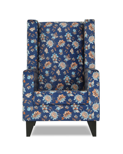 Adorn India Christopher 1 Seater Wing Chair Floral Print with Puffy (Blue)