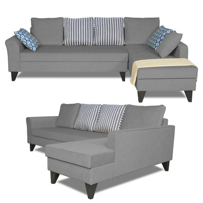 Adorn India Maddox Stripes L Shape 6 Seater Sofa Set RHS (Grey) (3 Year Warranty)
