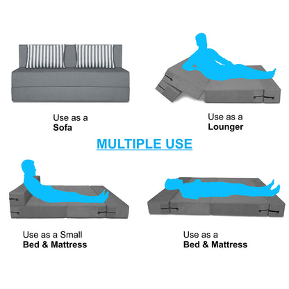 Adorn India Wood Easy Alyn Plus Stripes 3 Seater Sofa Cum Bed (5X6, Grey) (1 Year Warranty)