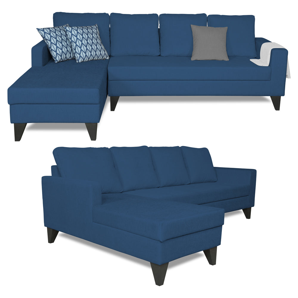 Adorn India Hallton Plain L Shape 6 Seater Sofa Set LHS (Blue) (3 Year Warranty)