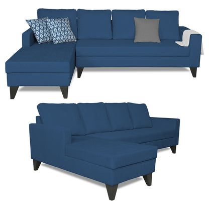 Adorn India Hallton Plain L Shape 6 Seater Sofa Set LHS (Blue) (3 Year Warranty)