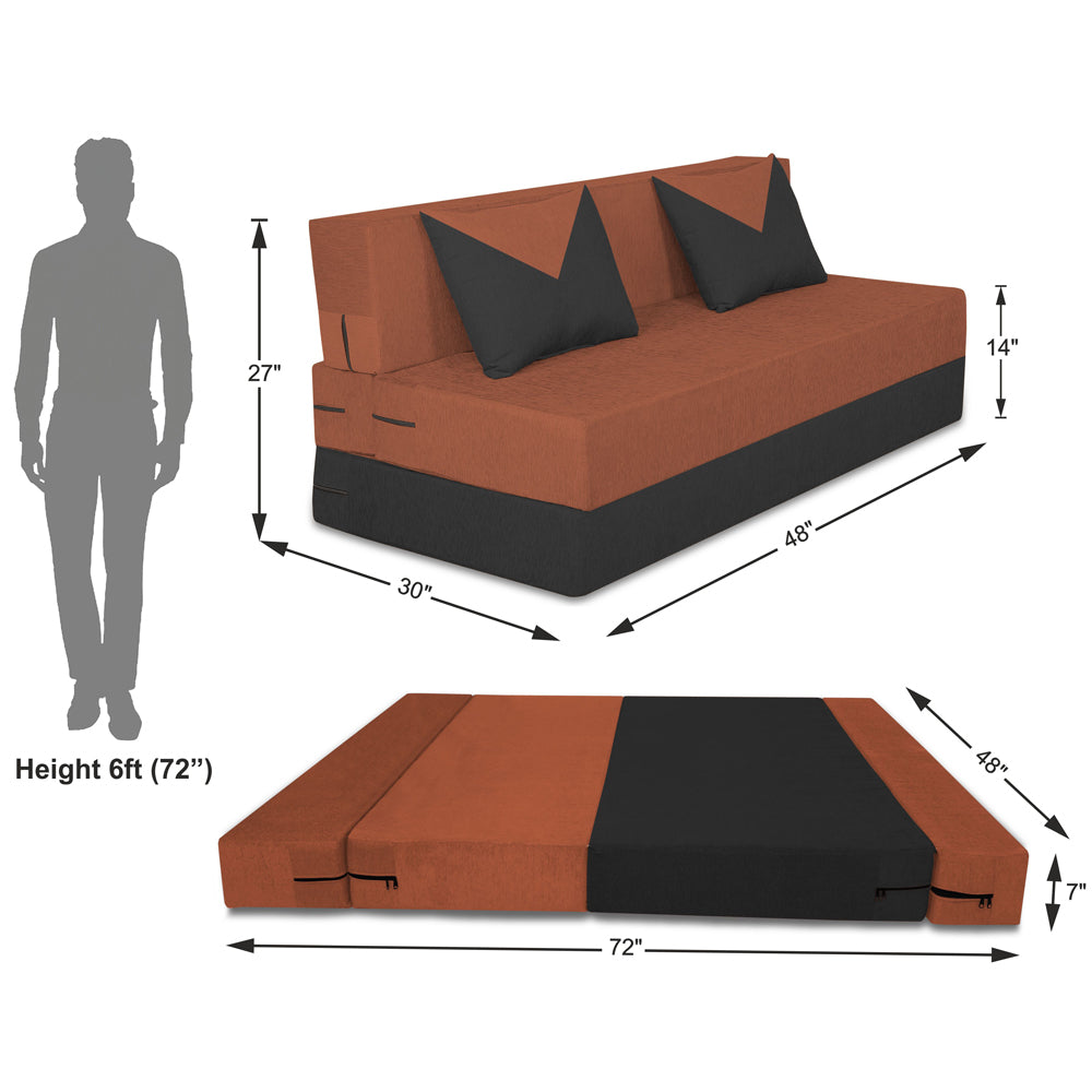 Adorn India Easy Boom 2 Seater Sofa Cum Bed 4 x 6 (Rust & Black) (1 Year Warranty)