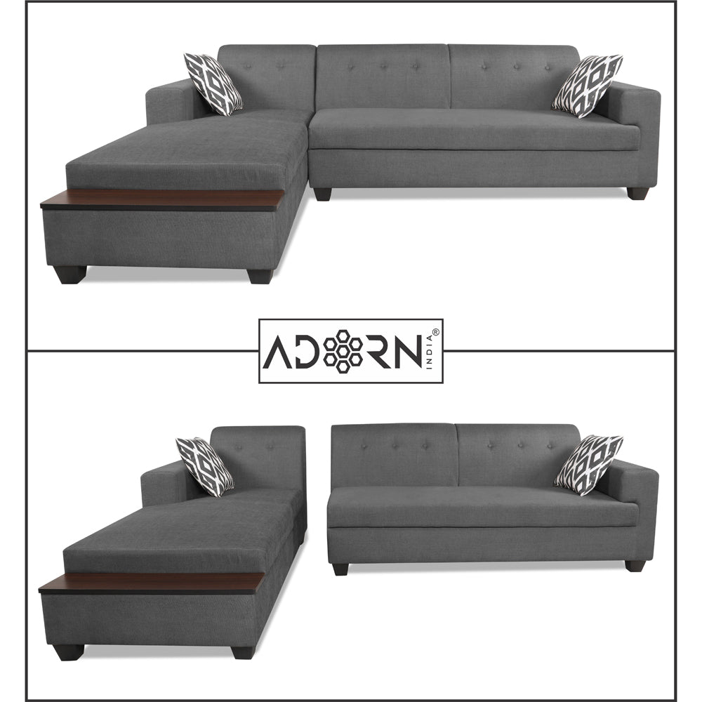 Adorn India Blazer L Shape 5 Seater Sofa Set (Left Side, Grey)