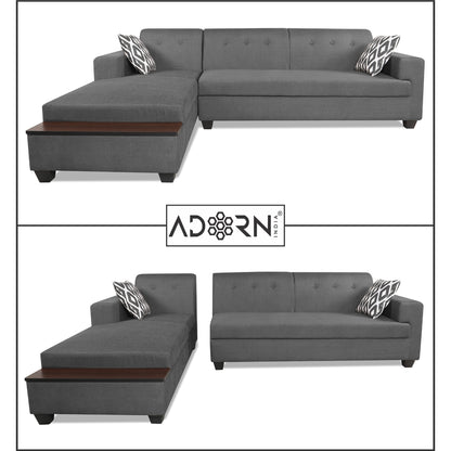 Adorn India Blazer L Shape 5 Seater Sofa Set (Left Side, Grey)
