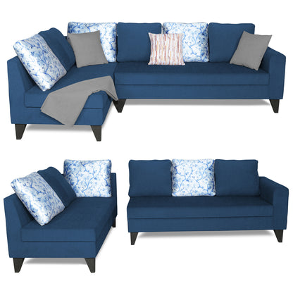 Adorn India Bryson L Shape 6 Seater Sofa Set Digitel Print (Left Hand Side) (Blue) (3 Year Warranty)