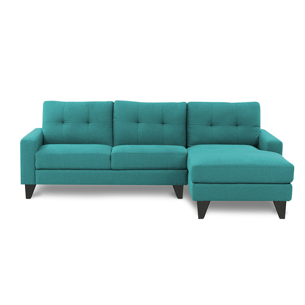 Adorn India Midas L Shape 6 Seater Sofa Set Right Hand Side (Aqua Blue) (3 Year Warranty)