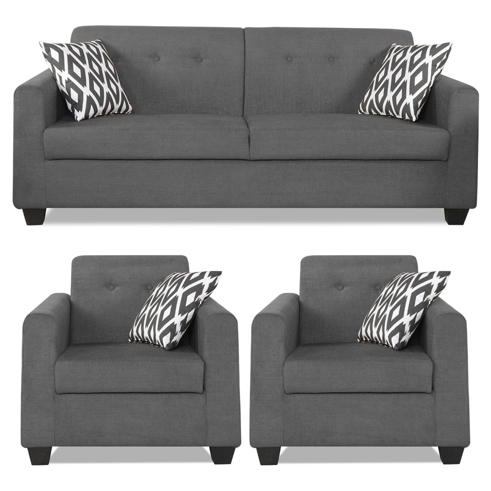 Adorn India Wood Blazer Plus 3-1-1 Five Seater Sofa Set (Grey)