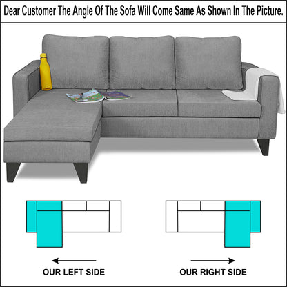 Adorn India Chandler L Shape 4 Seater Sofa Set Plain (Grey)