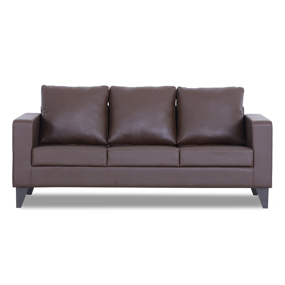 Adorn India Straight line Plus Leatherette 3 Seater Sofa (Brown) (3 Year Warranty)
