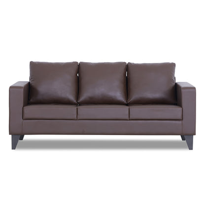 Adorn India Straight line Plus Leatherette 3 Seater Sofa (Brown) (3 Year Warranty)