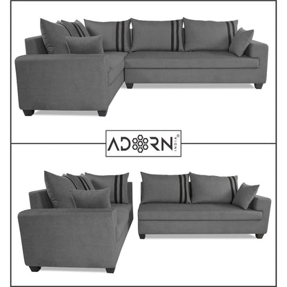 Adorn India Winston L Shape 6 Seater Sofa Set (Left Side) (Grey)