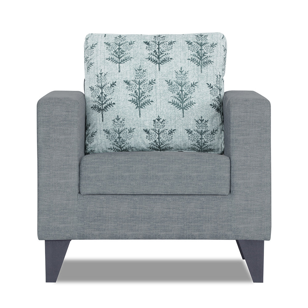 Adorn India Straight line Plus Leaf 1 Seater Sofa (Grey) (3 Year Warranty)