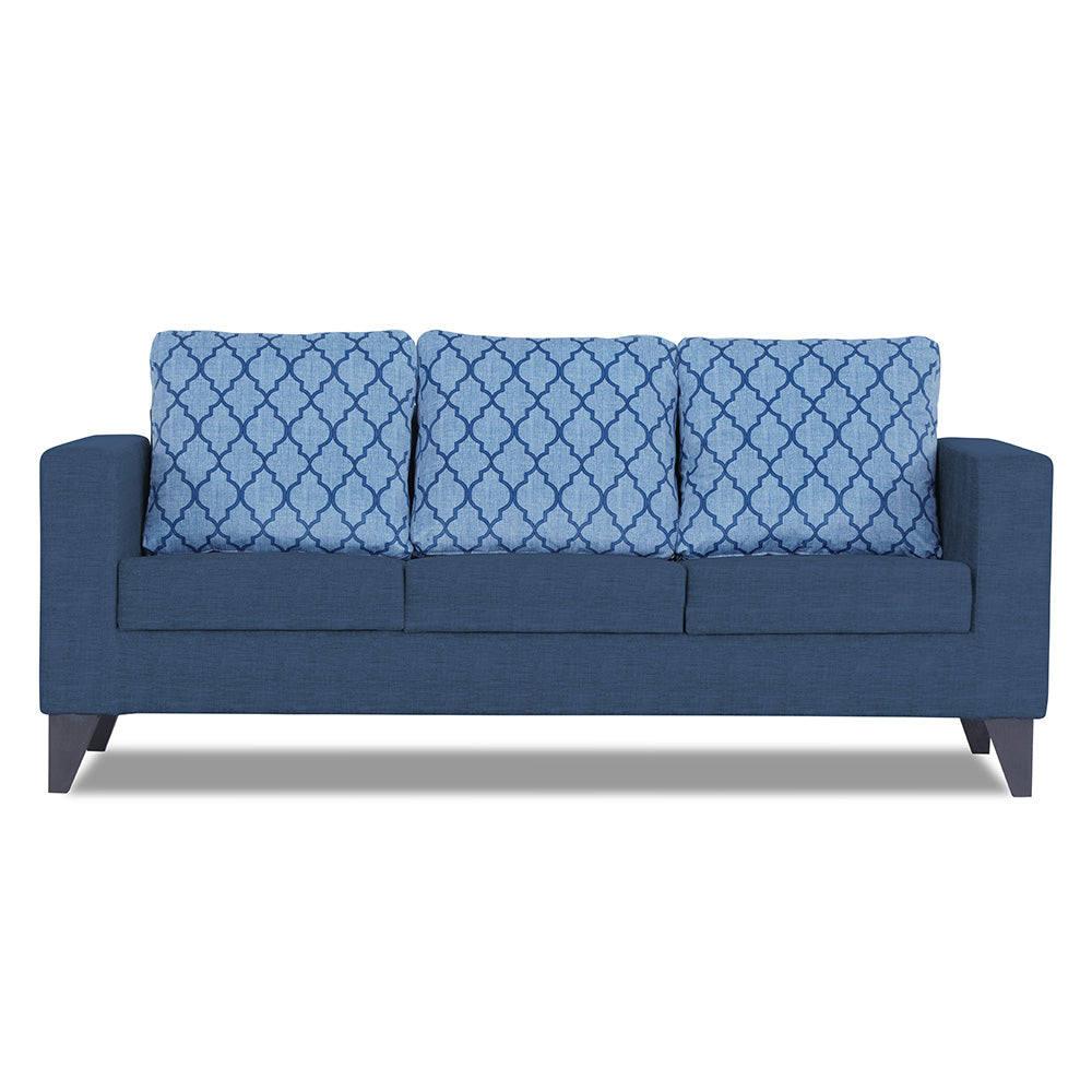 Adorn India Straight line Plus Blossom 3 Seater Sofa (Blue) (3 Year Warranty)