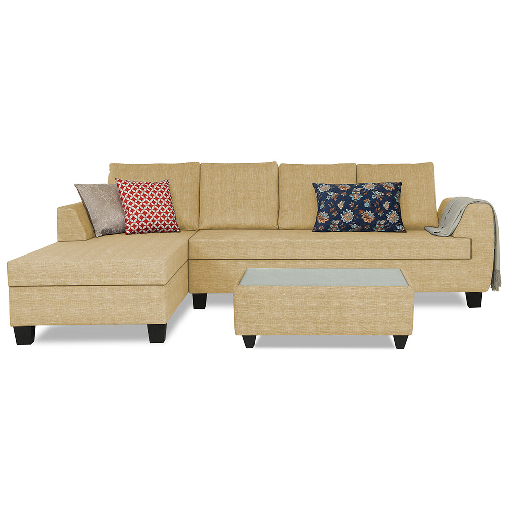 Adorn India Raiden Decent Premium L Shape 6 Seater Sofa Set with Center Table (Left Hand Side) (Beige) (3 Year Warranty)