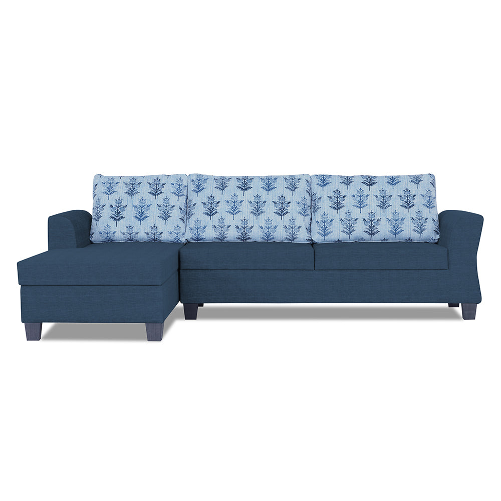 Adorn India Valencia Plus L Shape 6 Seater Sofa Set Leaf (Left Hand Side) (Blue)