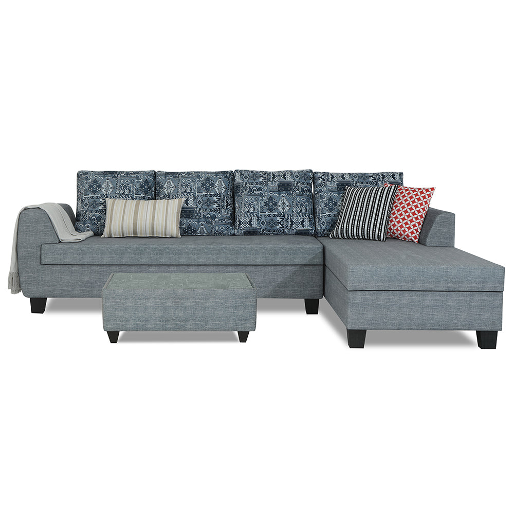 Adorn India Raiden Crafty L Shape 6 Seater Sofa Set with Center Table (Right Hand Side) (Grey) (3 Year Warranty)