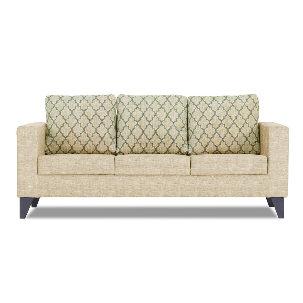 Adorn India Straight line Plus Blossom 3 Seater Sofa (Beige) (3 Year Warranty)