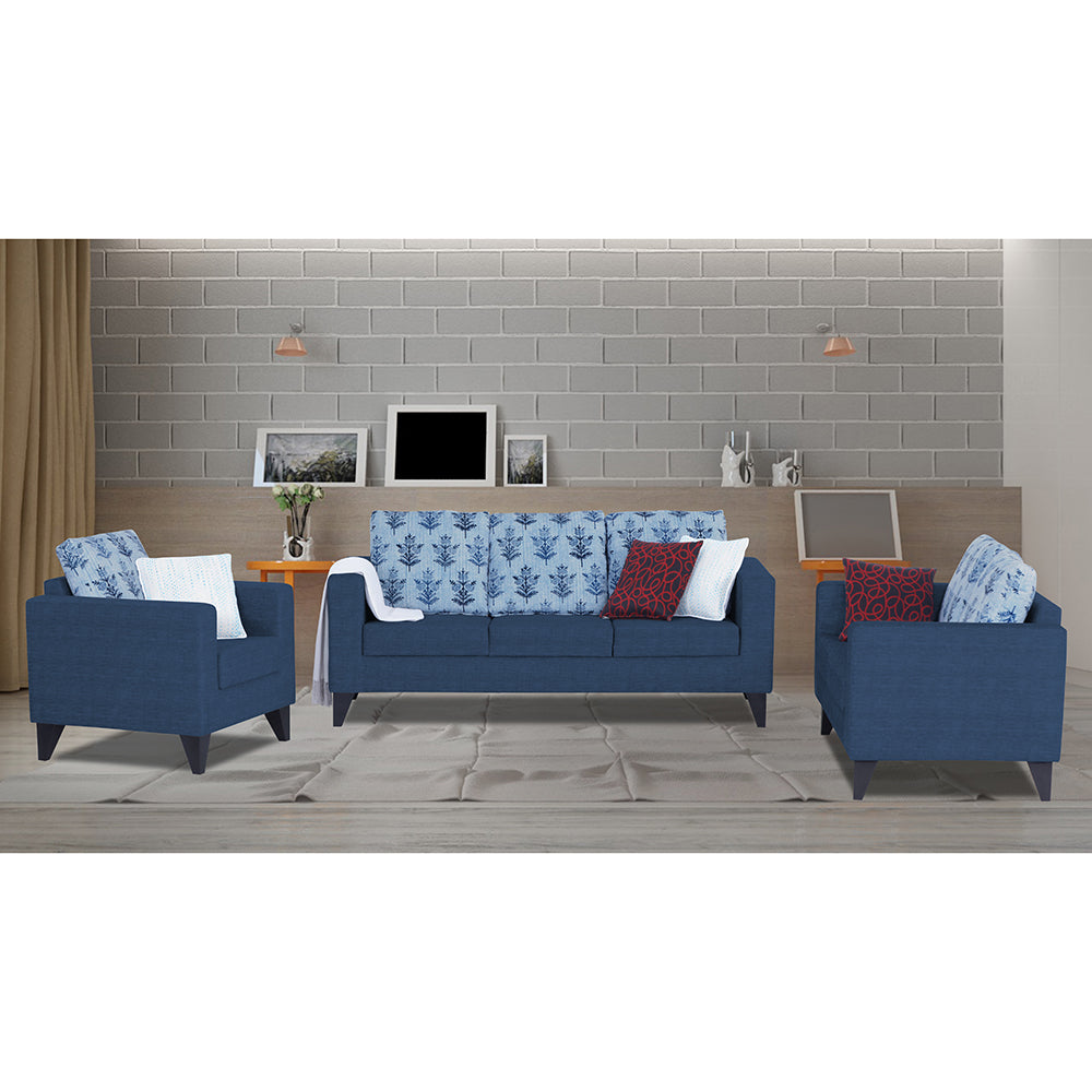 Adorn India Straight line Plus Leaf 3+2+1 6 Seater Sofa Set (Blue) (3 Year Warranty)