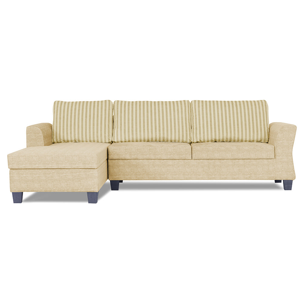 Adorn India Valencia Plus L Shape 6 Seater Sofa Set Stripes (Left Hand Side) (Beige)