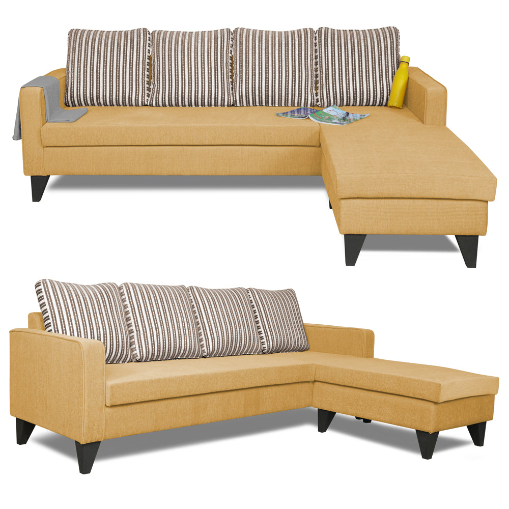 Adorn India Chandler Stripes L Shape 5 Seater Sofa Set RHS (Beige) (3 Year Warranty)