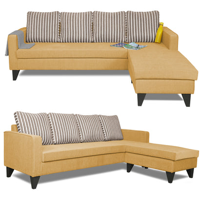 Adorn India Chandler Stripes L Shape 5 Seater Sofa Set RHS (Beige) (3 Year Warranty)