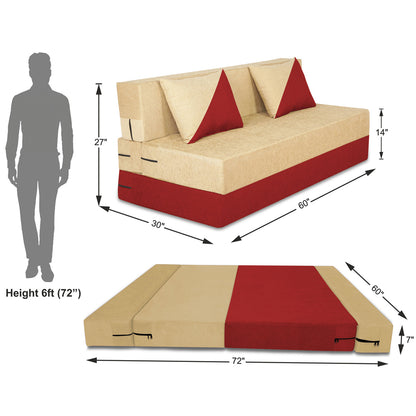 Adorn India Easy Desmond 3 Seater Sofa Cum Bed 5 x 6 (Red & Beige) (1 Year Warranty)