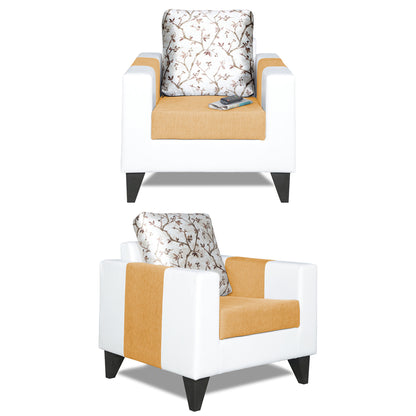 Adorn India Ashley Digitel Print Leatherette Fabric 1 Seater Sofa (Beige & White) (3 Year Warranty)