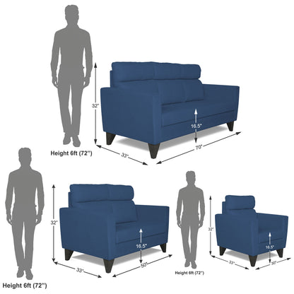 Adorn India Cardello 3-2-1 Six Seater Sofa Set (Blue) (3 Year Warranty)