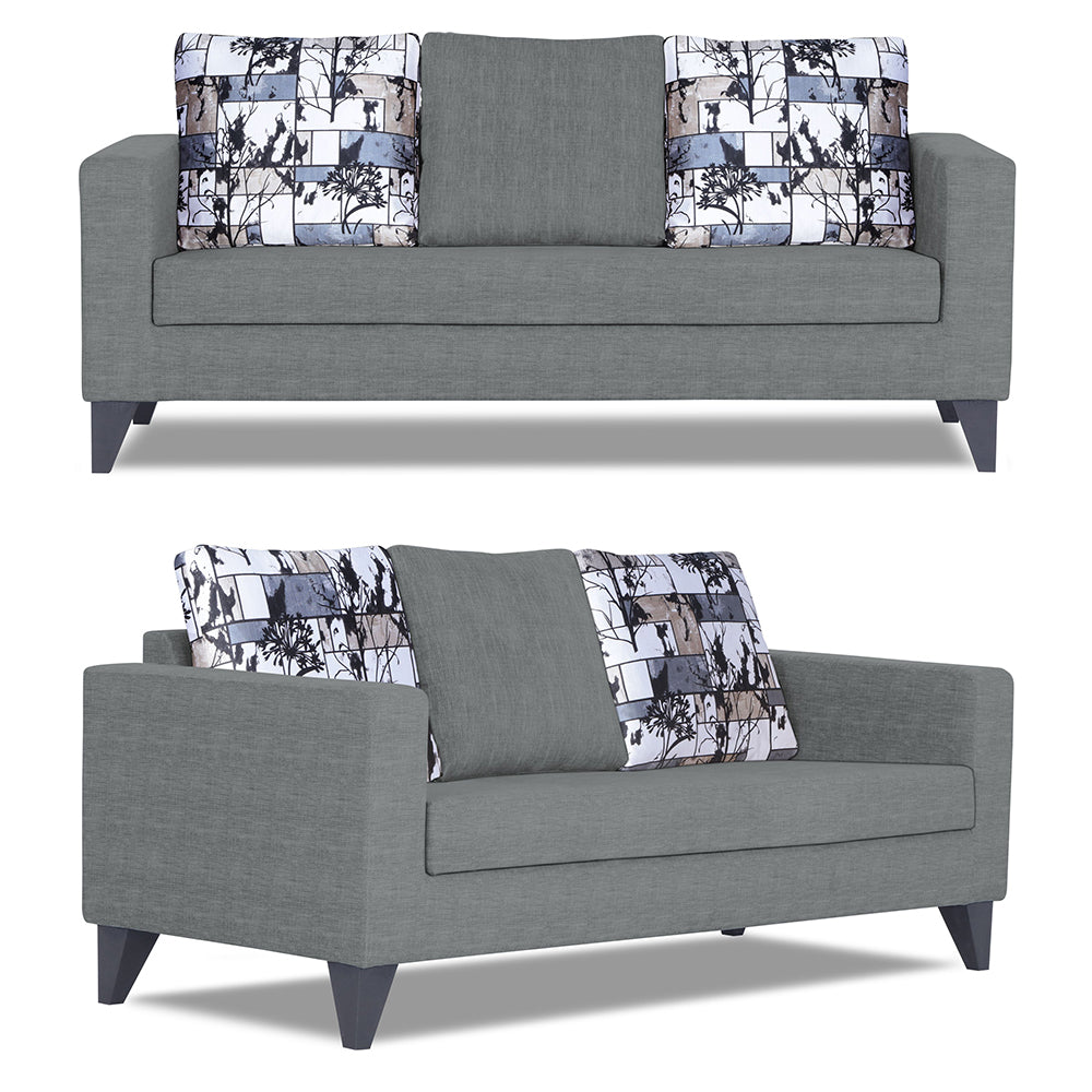 Adorn India Hallton Digital Print Cushion 3-1-1 Five Seater Sofa Set (Grey) (3 Year Warranty)