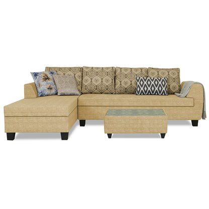 Adorn India Raiden Damask L Shape 6 Seater Sofa Set with Center Table (Left Hand Side) (Beige) (3 Year Warranty)