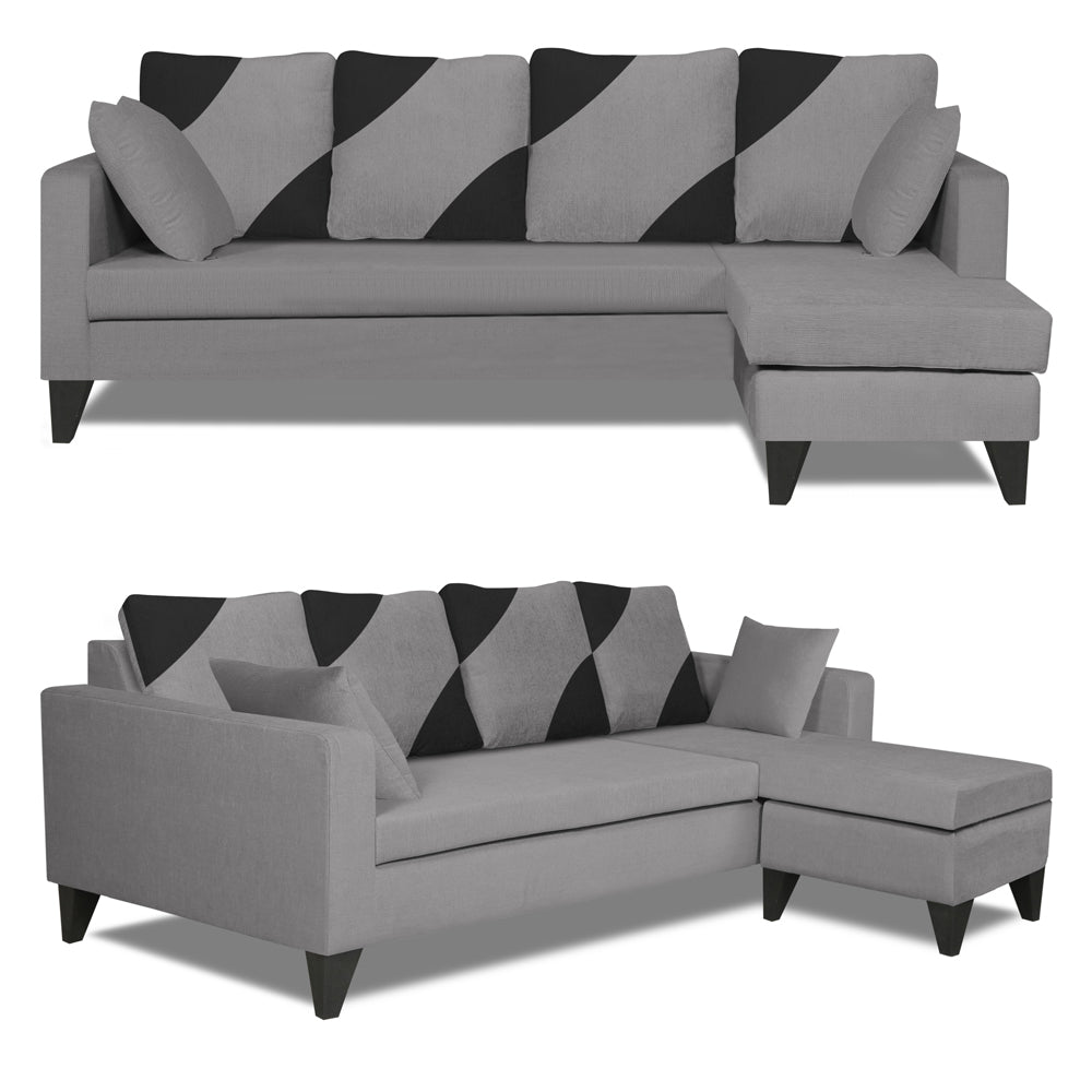 Adorn India Denver L Shape 5 Seater Sofa Set RHS (Grey) (3 Year Warranty)