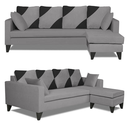 Adorn India Denver L Shape 5 Seater Sofa Set RHS (Grey) (3 Year Warranty)