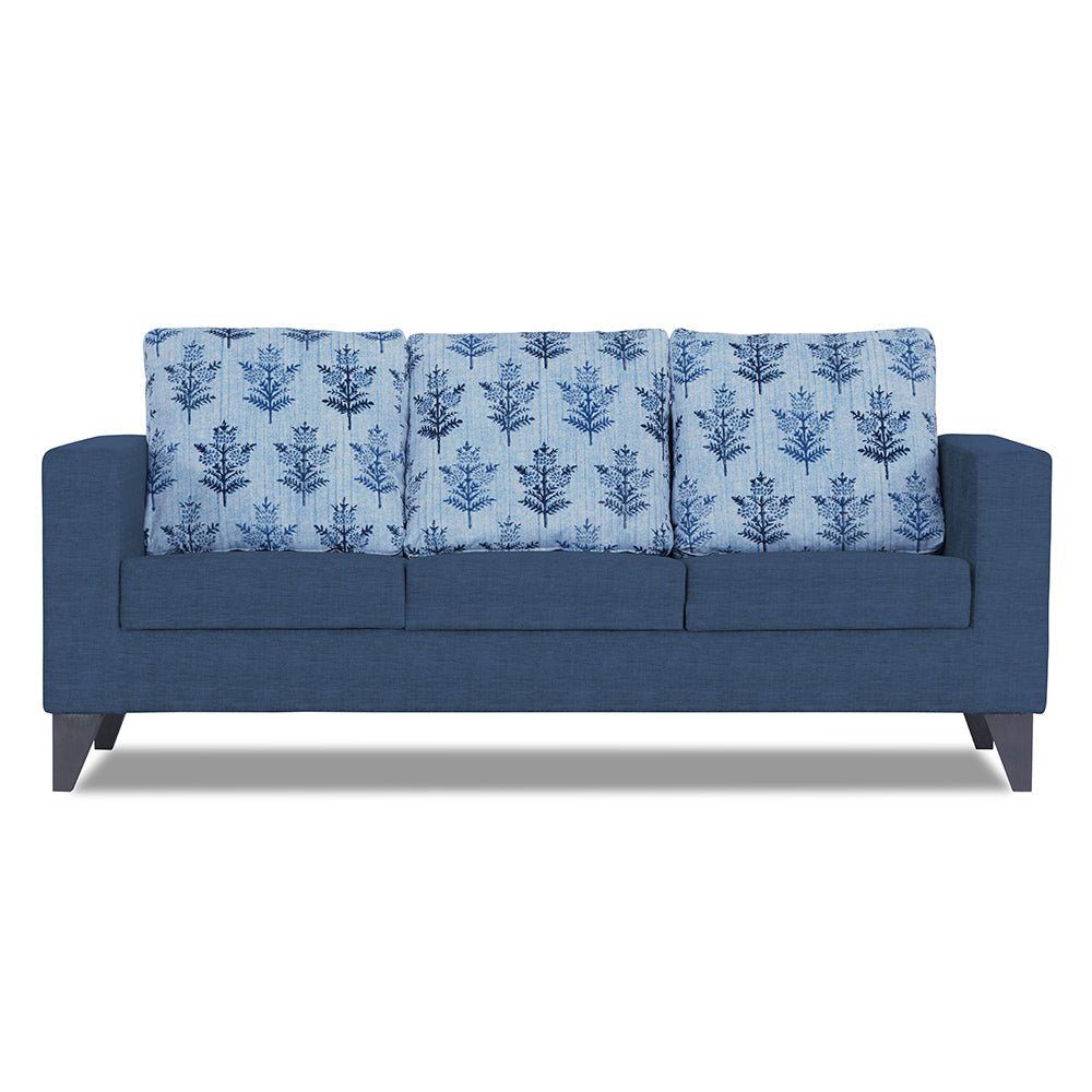 Adorn India Straight line Plus Leaf 3 Seater Sofa (Blue) (3 Year Warranty)