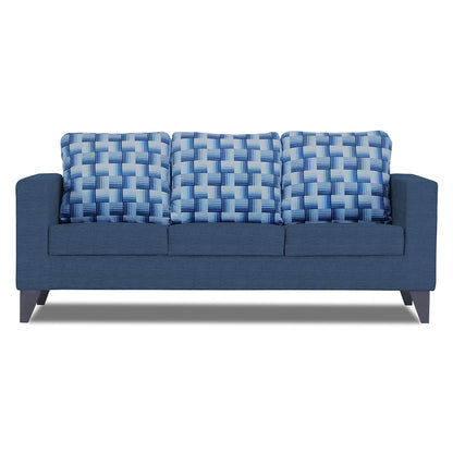 Adorn India Straight line Plus Bricks 3 Seater Sofa (Blue) (3 Year Warranty)