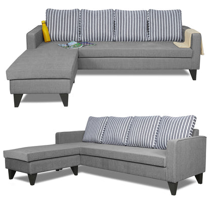 Adorn India Chandler Stripes L Shape 5 Seater Sofa Set LHS (Grey) (3 Year Warranty)