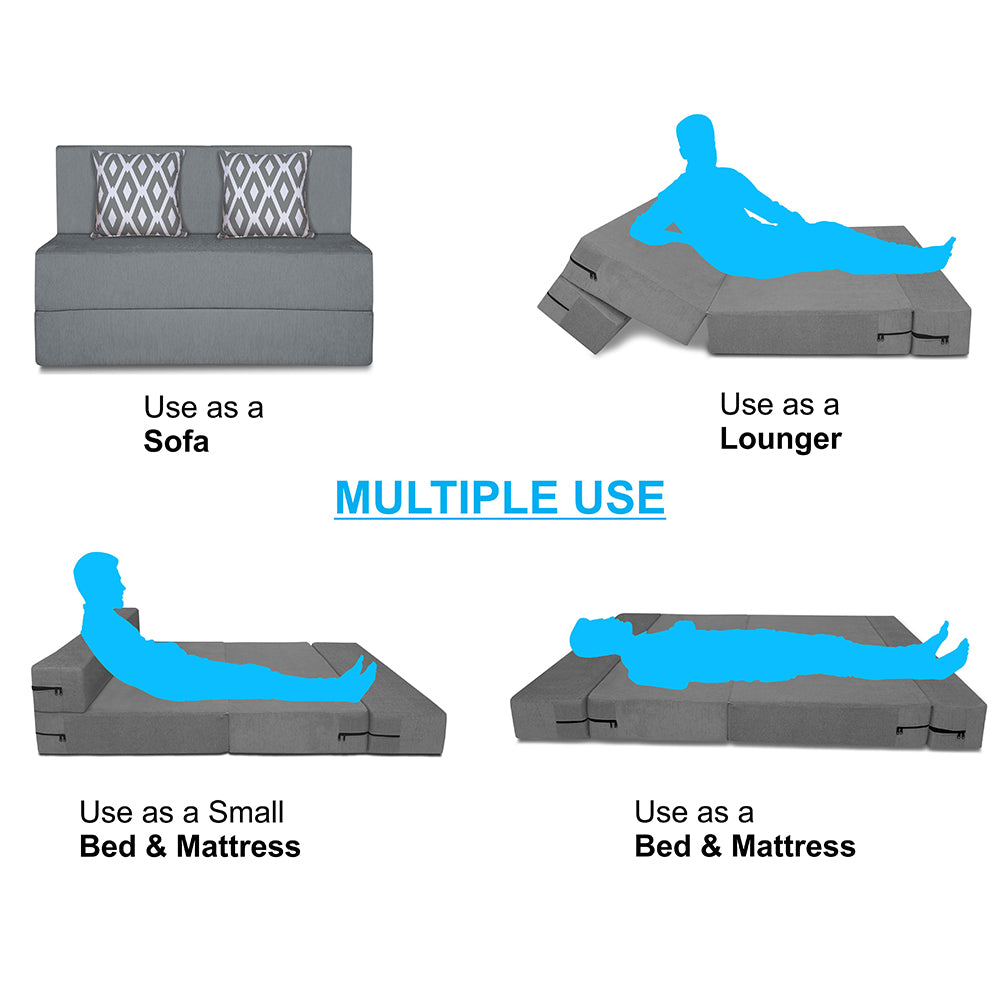 Adorn India Easy 2 Seater Sofa Cum Bed (Rhombus Pattern) Chennile Fabric - Washable Cover - Including 2 Cushion - Size 4' x 6' Ft (Grey Color) Perfect for Home & Office for Guests