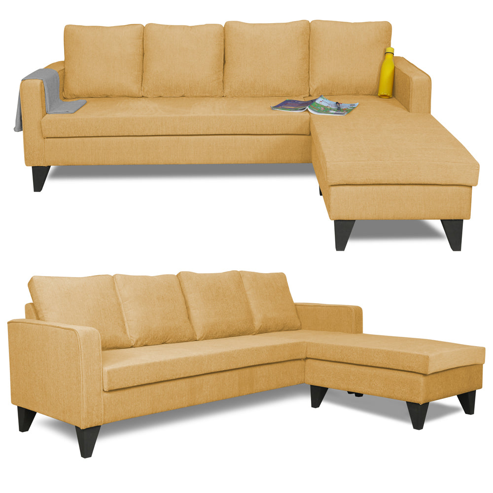 Adorn India Chandler Plain L Shape 5 Seater Sofa Set RHS (Beige) (3 Year Warranty)