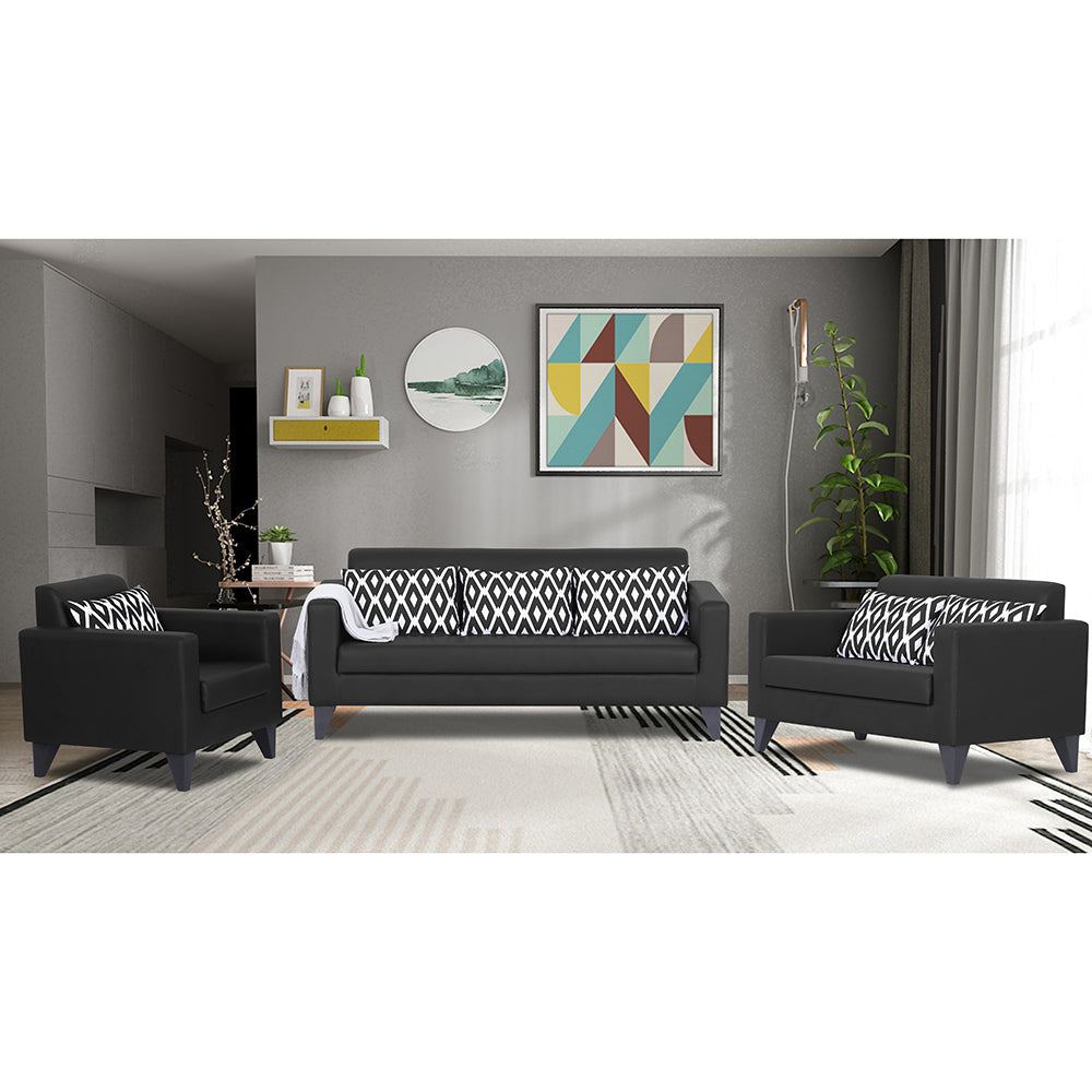 Adorn India Bladen Leatherette 3+2+1 6 Seater Sofa Set (Black)