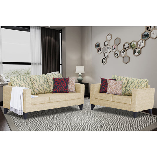 Adorn India Straight line Plus Blossom 3+2 5 Seater Sofa Set (Beige) (3 Year Warranty)