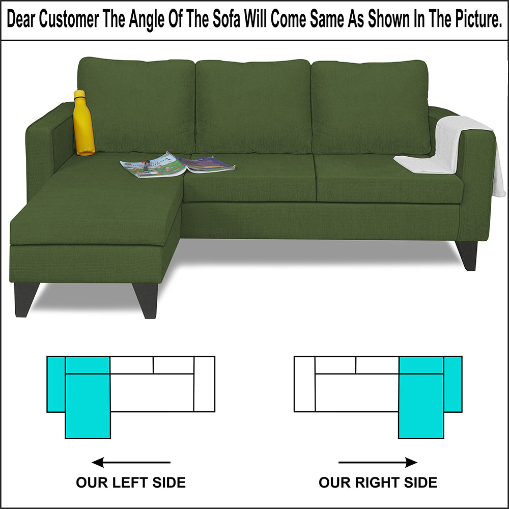Adorn India Chandler L Shape 4 Seater Sofa Set Plain (Green)