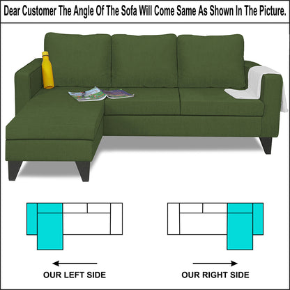 Adorn India Chandler L Shape 4 Seater Sofa Set Plain (Green)