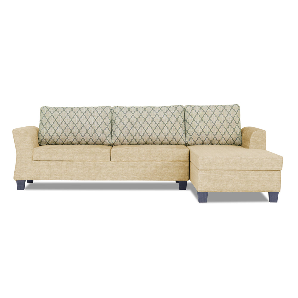 Adorn India Alexia Plus L Shape 5 Seater Sofa Set Blossom (Right Hand Side) (Beige)