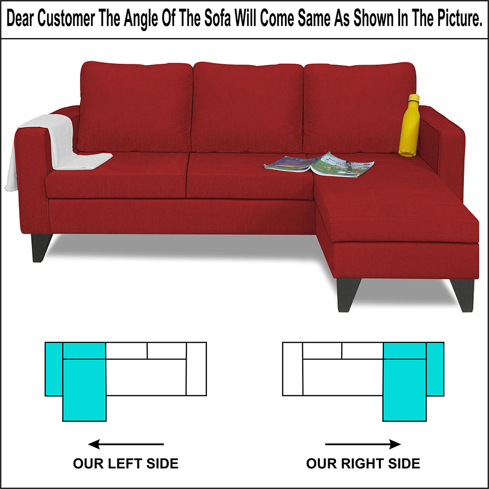 Adorn India Chandler Plain L Shape 4 Seater Sofa Set (Red) (3 Year Warranty)