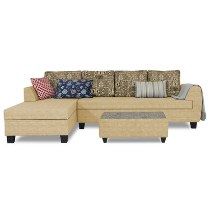 Adorn India Raiden Crafty L Shape 6 Seater Sofa Set with Center Table (Left Hand Side) (Beige) (3 Year Warranty)