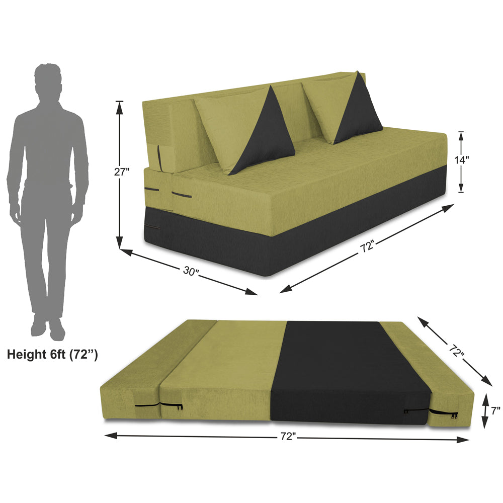Adorn India Easy Desmond 4 Seater Sofa Cum Bed 6 x 6 (Green & Black) (1 Year Warranty)