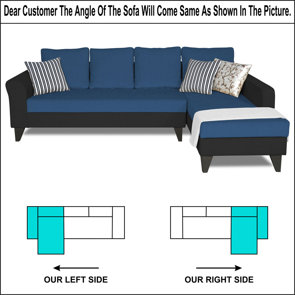 Adorn India Maddox Plain Two Tone L Shape 6 Seater Sofa Set RHS (Blue & Black) (3 Year Warranty)