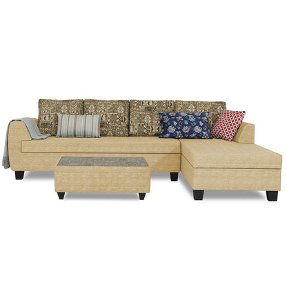Adorn India Raiden Crafty L Shape 6 Seater Sofa Set with Center Table (Right Hand Side) (Beige) (3 Year Warranty)