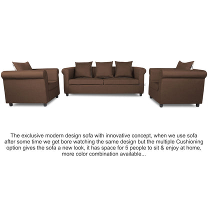 Adorn India Magnum 3-1-1 Sofa Set (Brown)