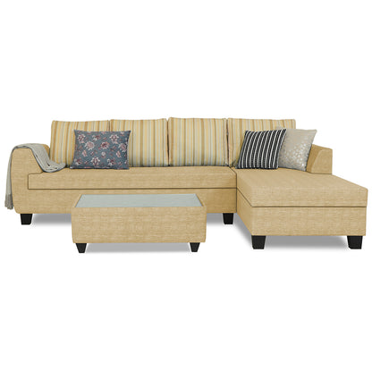 Adorn India Raiden Stripes L Shape 6 Seater Sofa Set with Center Table (Right Hand Side) (Beige) (3 Year Warranty)